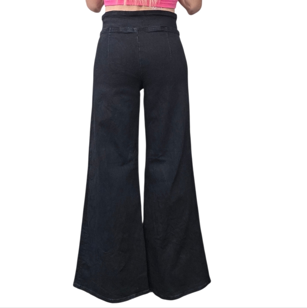 FRAME The Jetset Flare Jeans 1 Sheen Noir Black High Rise Pull On - Picture 2 of 9